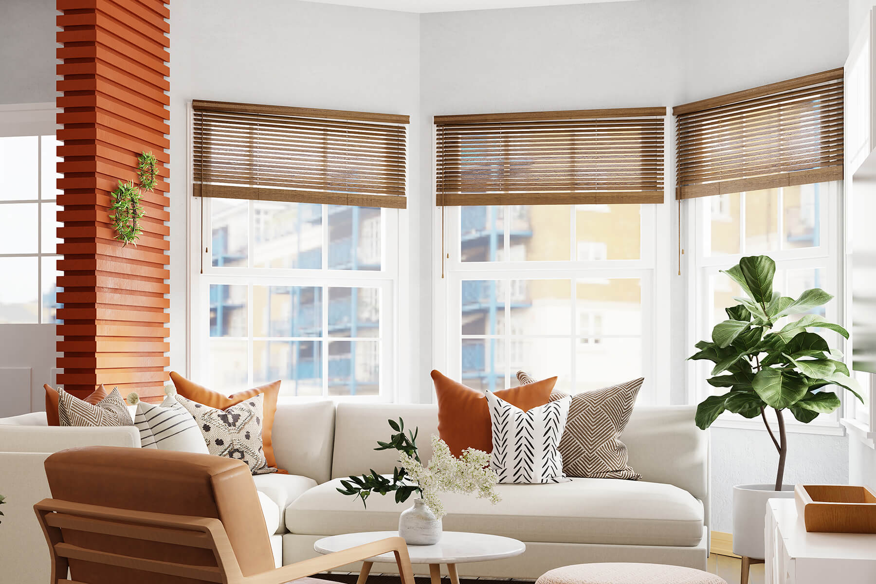 Brown wooden venetian blinds