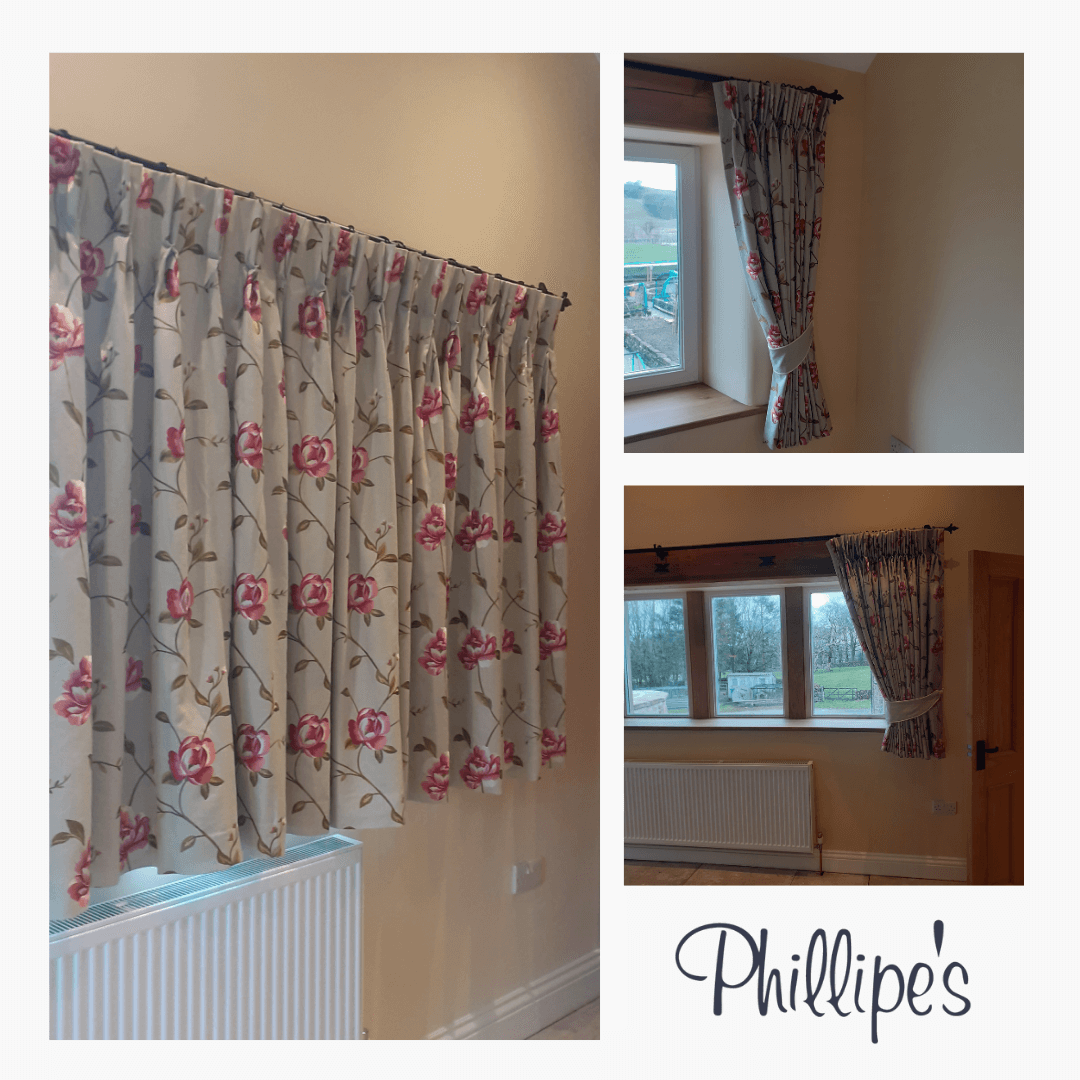 Beautiful floral curtains, custom-made to fit bespoke-sized windows